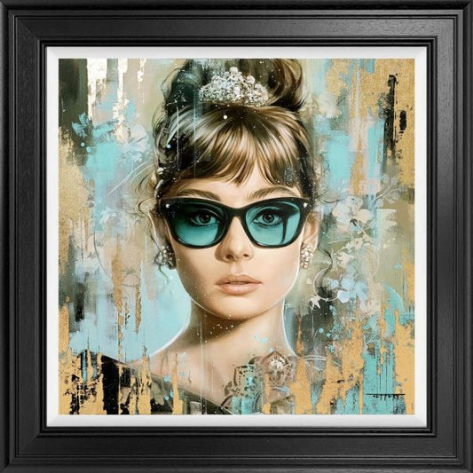 Hepburn Blue (Audrey Hepburn) Hand Embellished Canvas by Ben Jeffery NEW