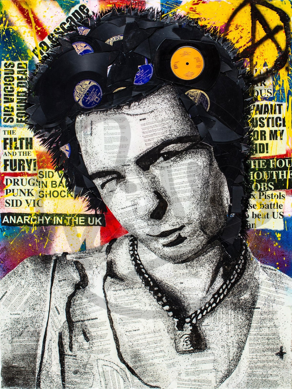 Ben Riley Anarchy Sid Vicious Hand Embellished Canvas - The Acorn Gallery, Pocklington