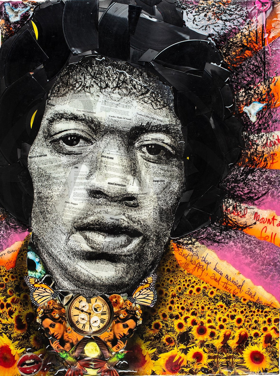 Ben Riley Experienced Jimi Hendrix Hand Embellished Canvas - The Acorn Gallery, Pocklington