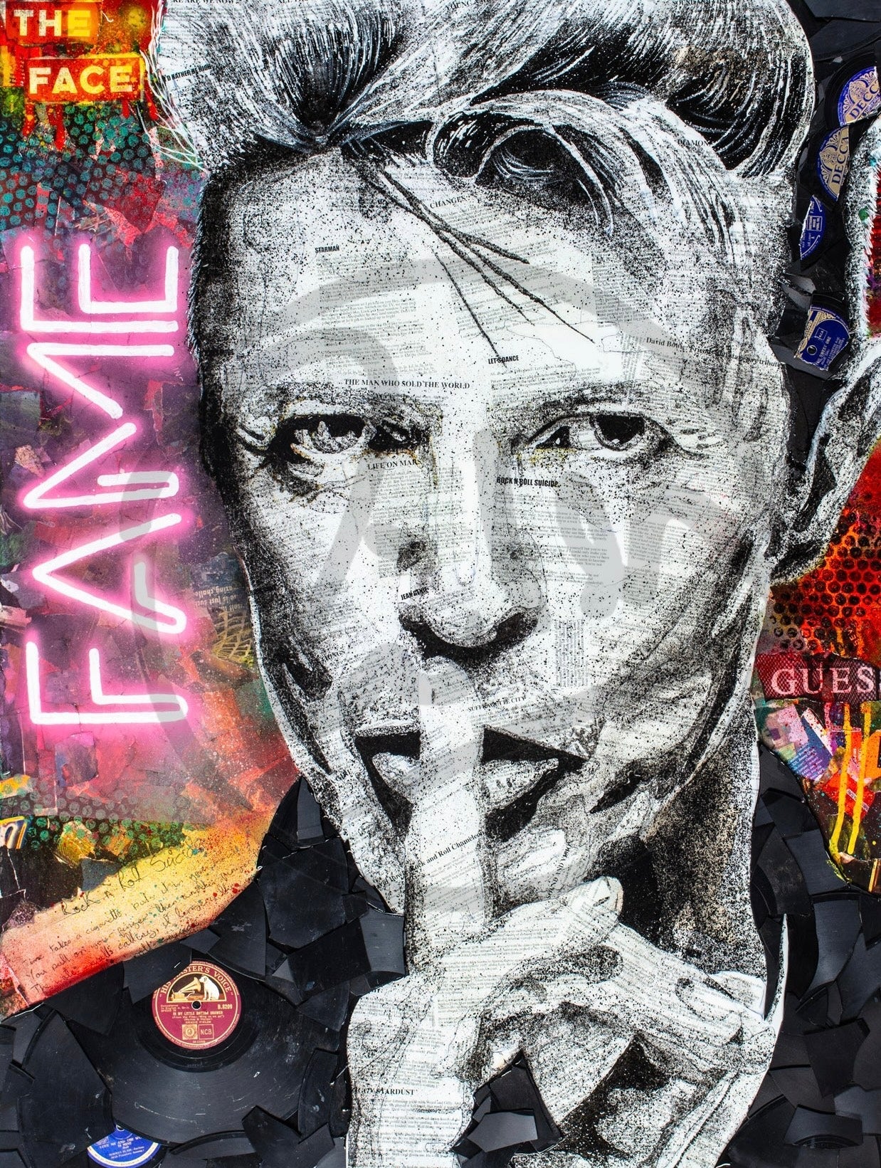 Ben Riley Fame David Bowie Hand Embellished Canvas - The Acorn Gallery, Pocklington