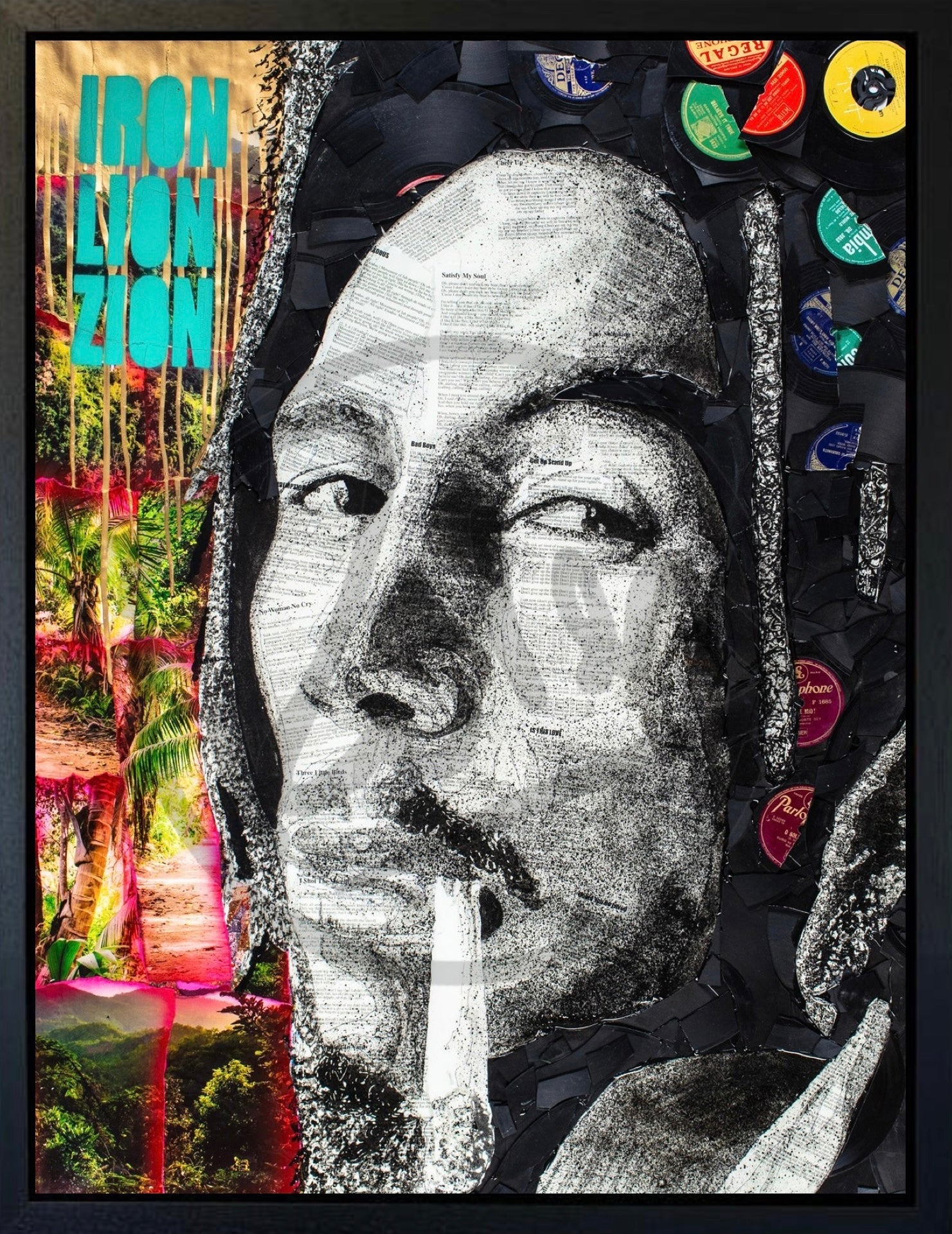 Ben Riley Iron Lion Zion Bob Marley Hand Embellished Canvas Framed - The Acorn Gallery, Pocklington