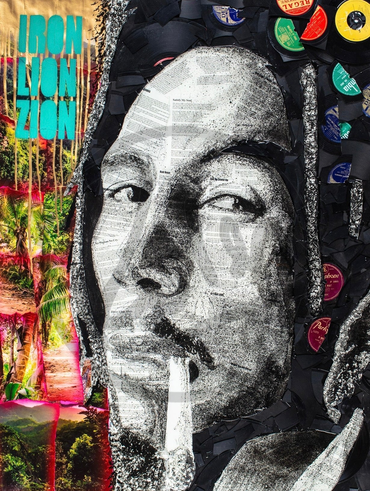 Ben Riley Iron Lion Zion Bob Marley Hand Embellished Canvas - The Acorn Gallery, Pocklington