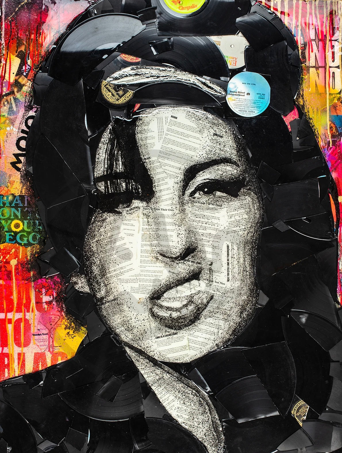 Ben Riley Rehab Amy Winehouse Hand Embellished Canvas - The Acorn Gallery, Pocklington