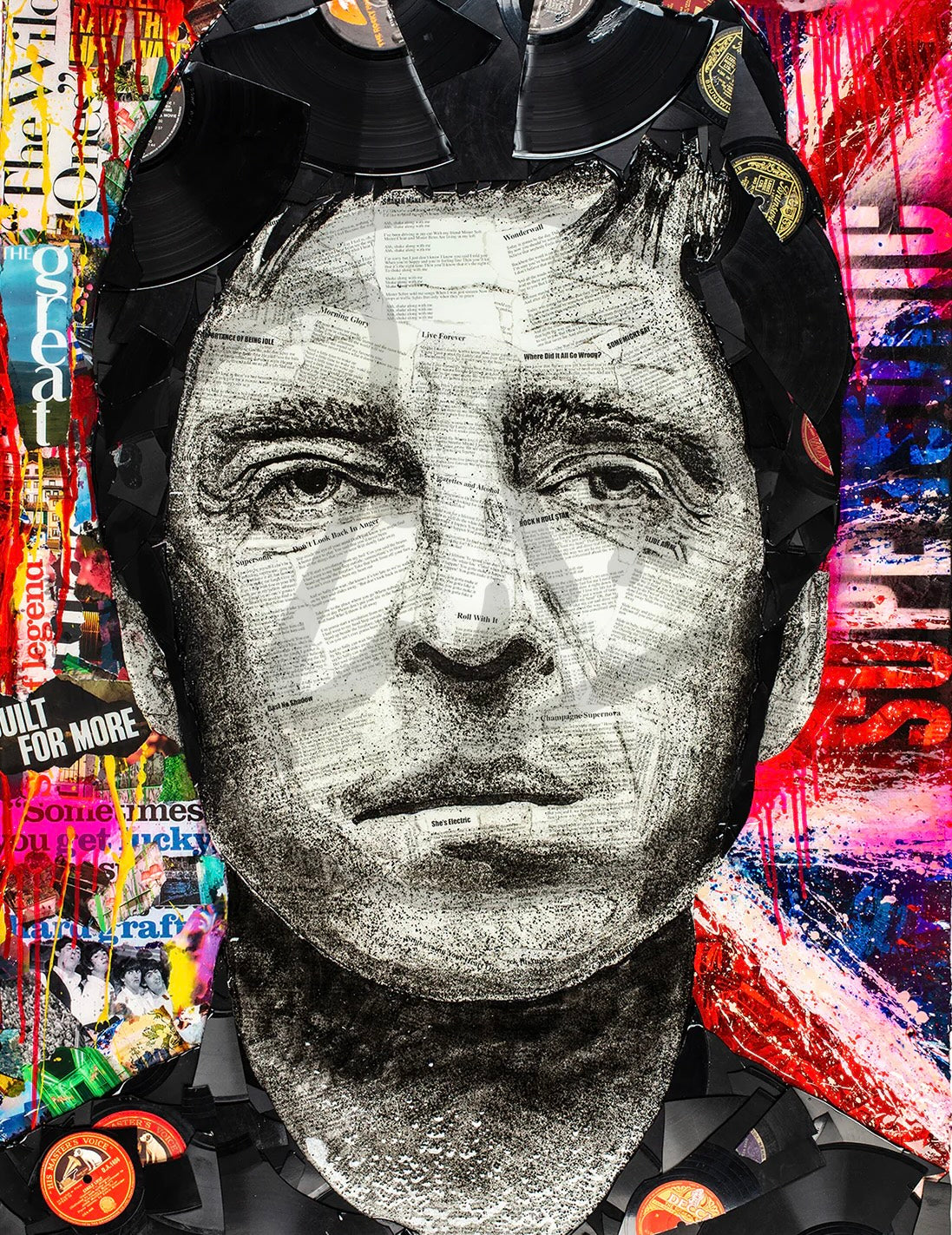 Ben Riley Supersonic Noel Gallagher Hand Embellished Canvas - The Acorn Gallery, Pocklington