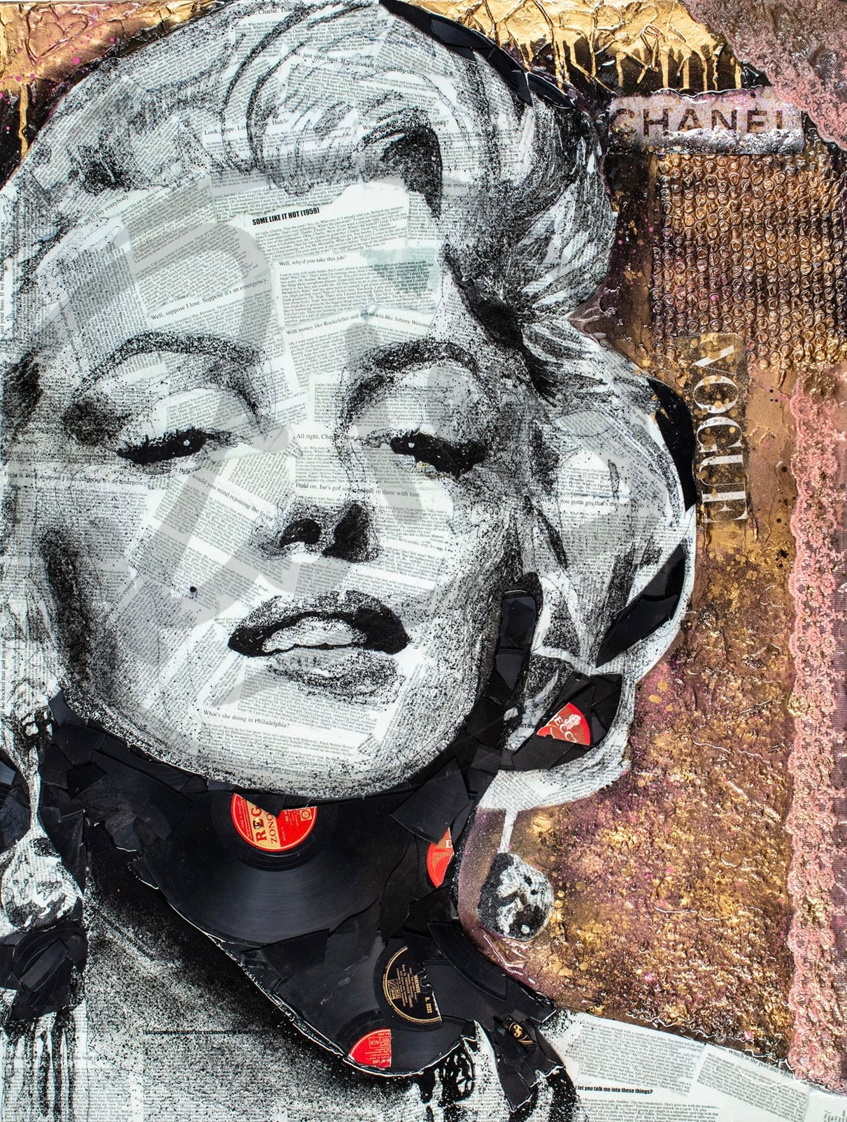 Ben Riley Vogue Marilyn Monroe Hand Embellished Canvas - The Acorn Gallery, Pocklington