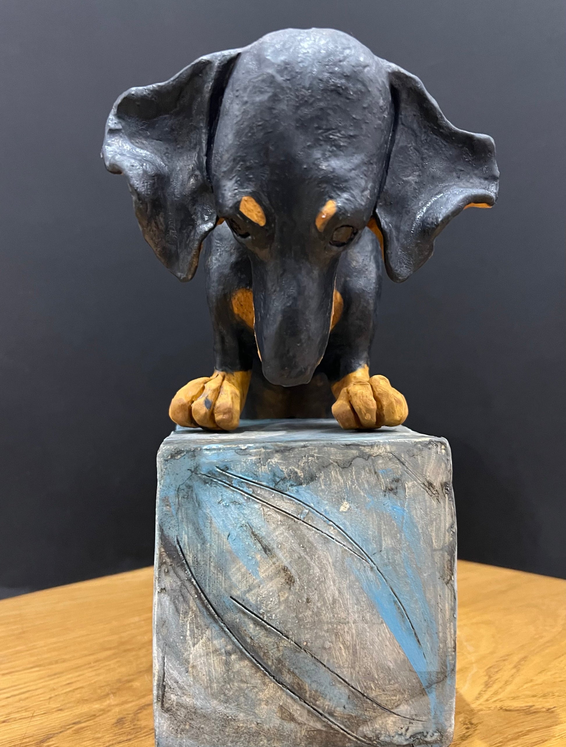 Christine Cummings Studio Dachshund On A Box ORIGINAL - The Acorn Gallery, Pocklington