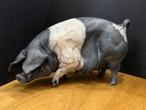 Maisy Medium Standing Ceramic Saddleback Pig ORIGINAL - Christine Cummings *SOLD*