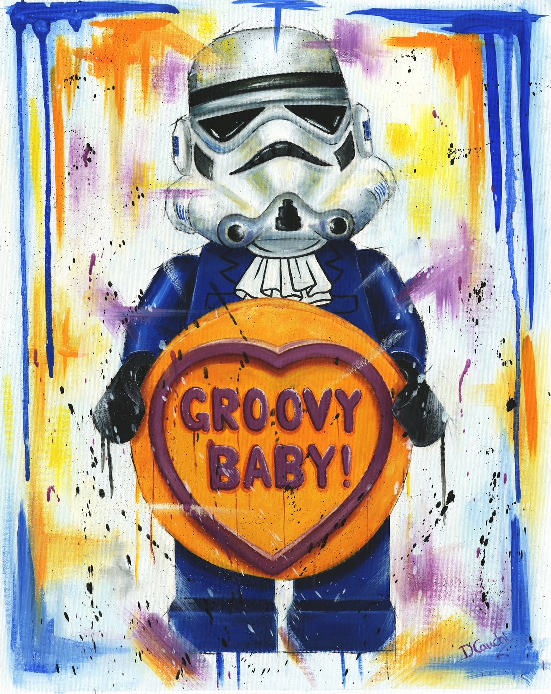 Austin Powers Stormtrooper Lego Original Painting by Deborah Cauchi at The Acporn Gallery Pocklington. Shop Online or Call 01759 307652. 