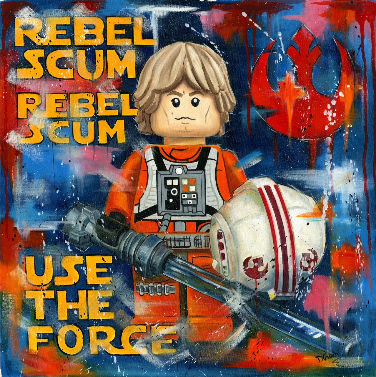 Buy Luke Skywalker Star Wars Lego Original Painting by Deborah Cauchi at The Acorn Gallery. More Toy Art Available. Supplied Framed. Shop Online or Call 01759 307652