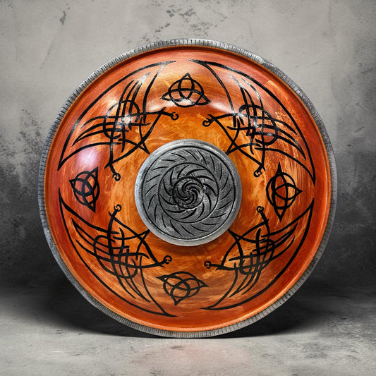 Davenport's Handmade Viking Sunset Shield Original available from The Acorn Gallery, Pocklington