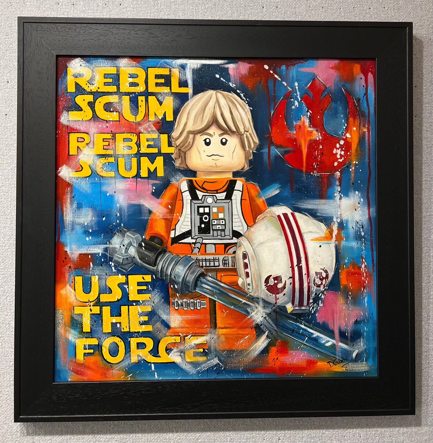 Buy Luke Skywalker Star Wars Lego Original Painting by Deborah Cauchi at The Acorn Gallery. More Toy Art Available. Supplied Framed. Shop Online or Call 01759 307652