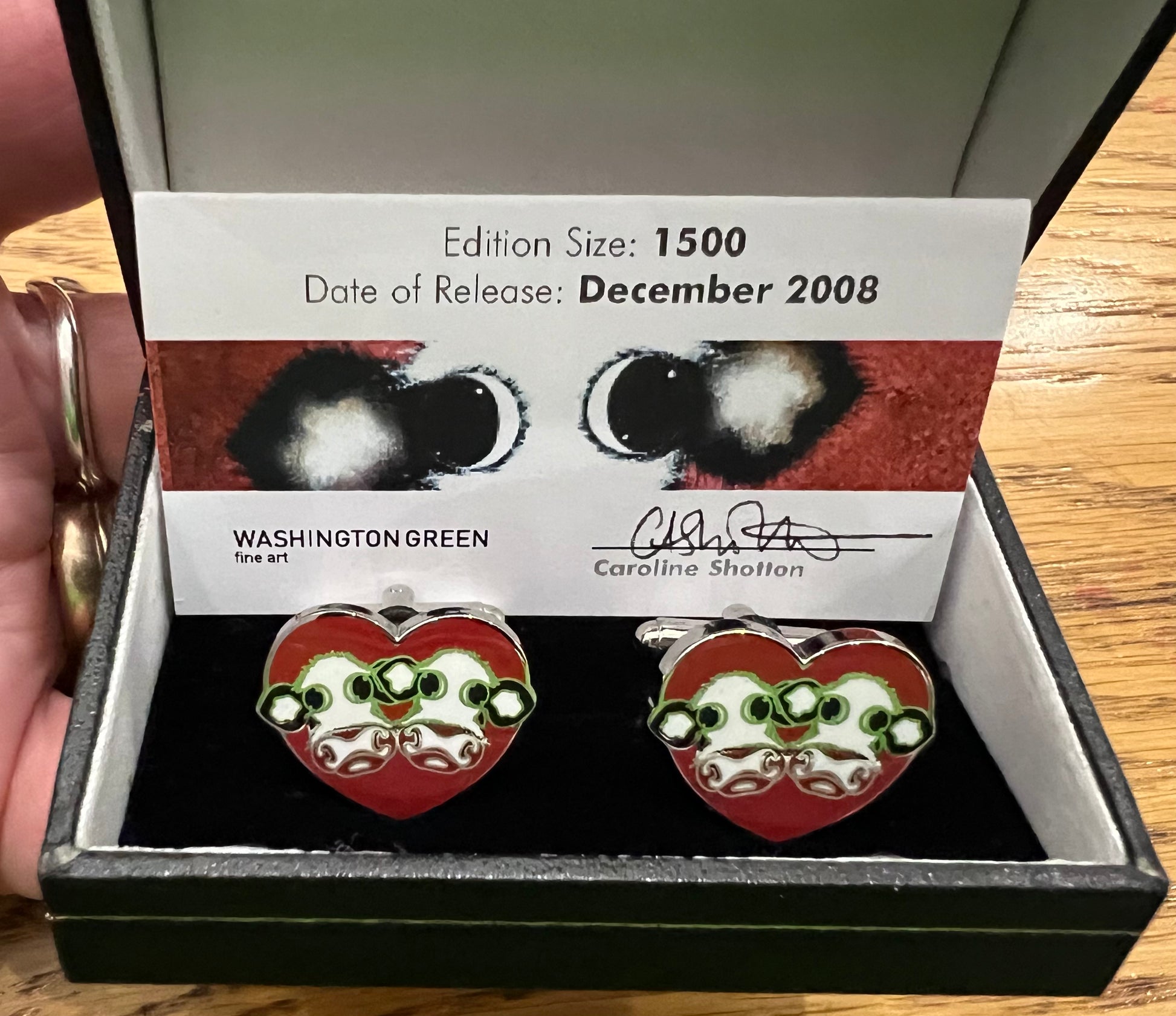 I Love Moo Cufflinks by Caroline Shotton. Available at The Acorn Gallery in Pocklington. Call 01759 307652.