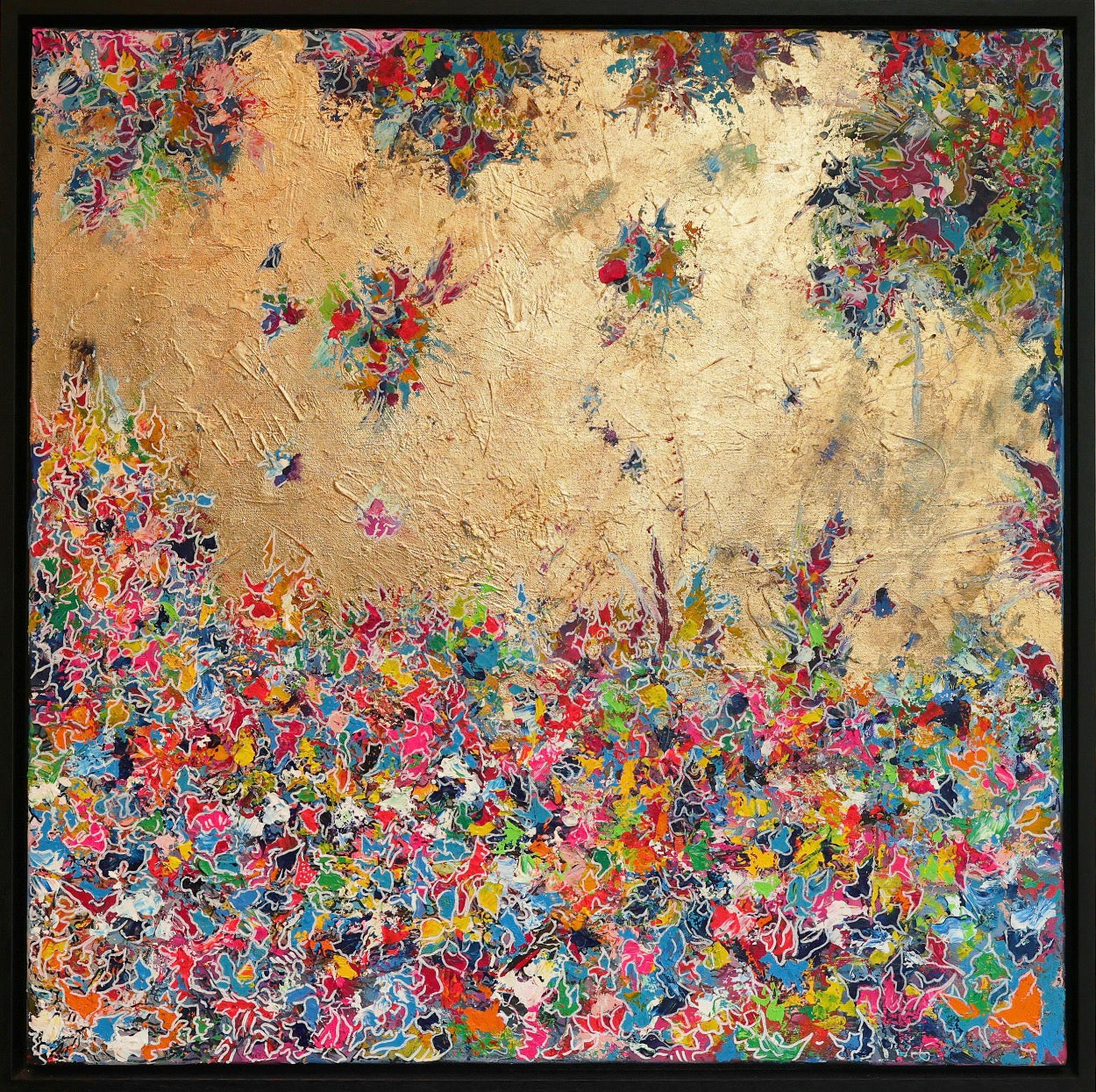 Stunning large-scale original painting with bold colour and gold leaf by ADHD artist David Kirkman. Available from The Acorn Gallery in Pocklington. Shop online or call us on 01759 307652. UK delivery available.
