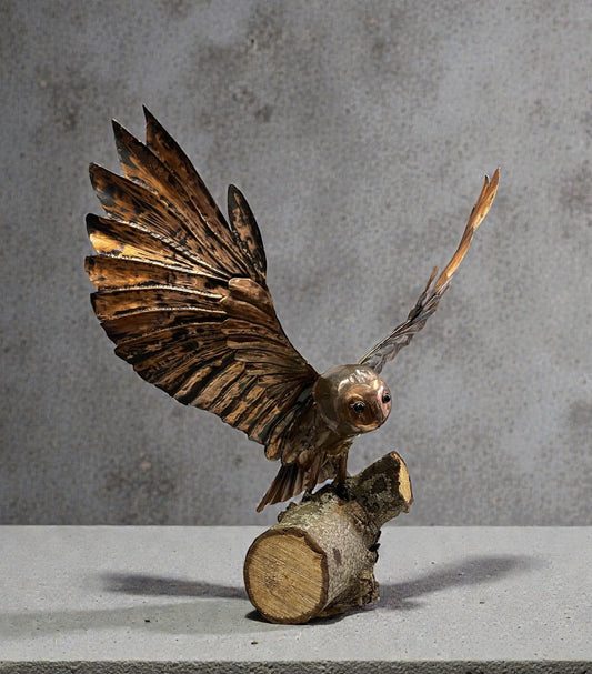 Graham Anderton Barn Owl Taking Off Original Sculpture - The Acorn Gallery, Pocklington