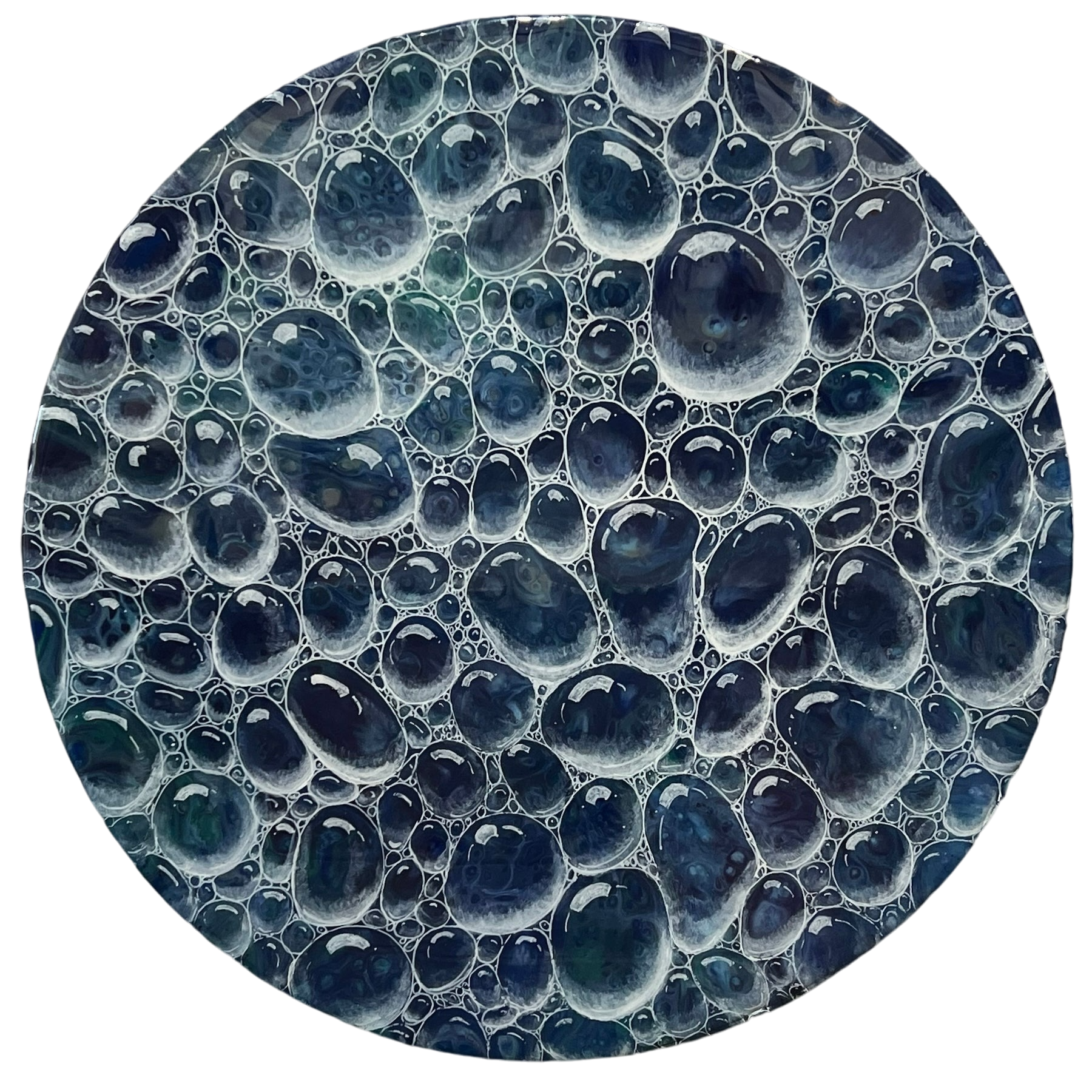 Carol Gillan Bubbles Original, a circular original painting of different sized bubbles all together. Available from The Acorn Gallery in Pocklington. Order online or call us on 01759 307652. 