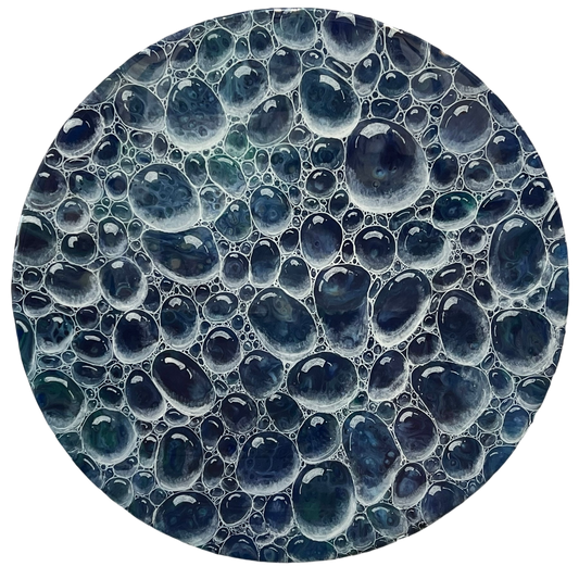 Bubbles Original by Carol Gillan, a circular original painting of different sized bubbles all together. Available from The Acorn Gallery in Pocklington. Order online or call us on 01759 307652. 