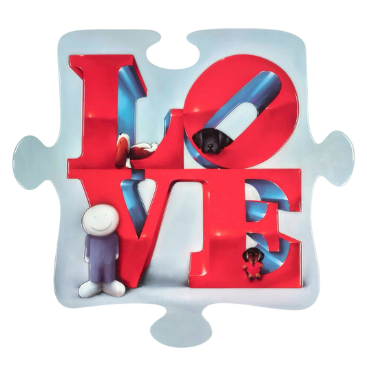 This brilliant jigsaw shaped artwork featuring the word 'Love' is titled Piece of Love by Doug Hyde it is available at The Acorn Gallery in Pocklington with secure delivery across the UK. Visit us or shop online or call us on 01759 307652.