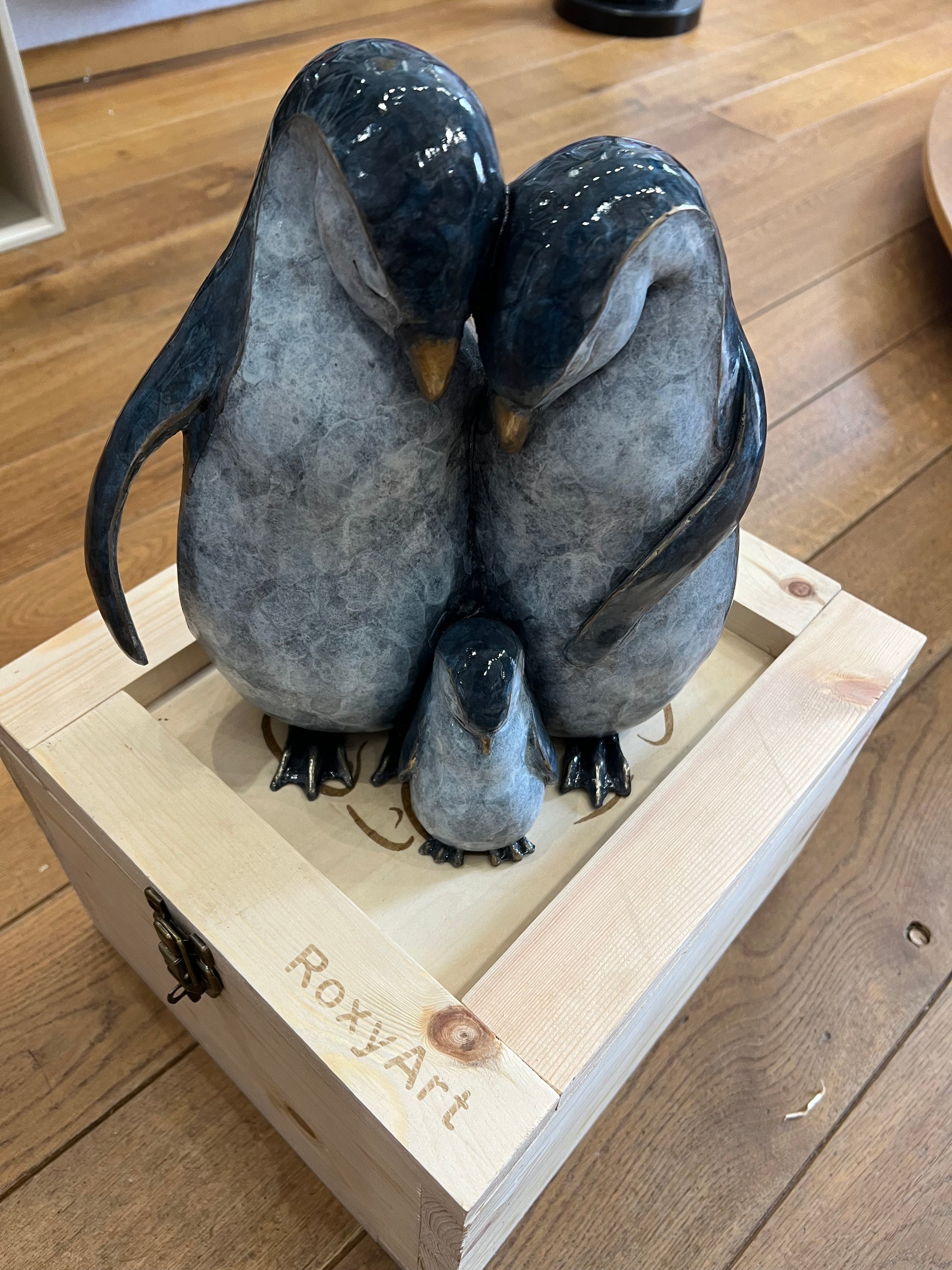 Bronze penguin sculpture by Yorkshire artist Roxy Winterburn, available from The Acorn Gallery in Pocklington. Order online or call us on 01759 307652. Free U.K. Delivery. 