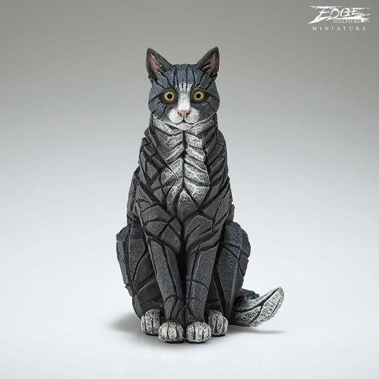 Sitting Black And White Cat Miniature by Edge Sculpture