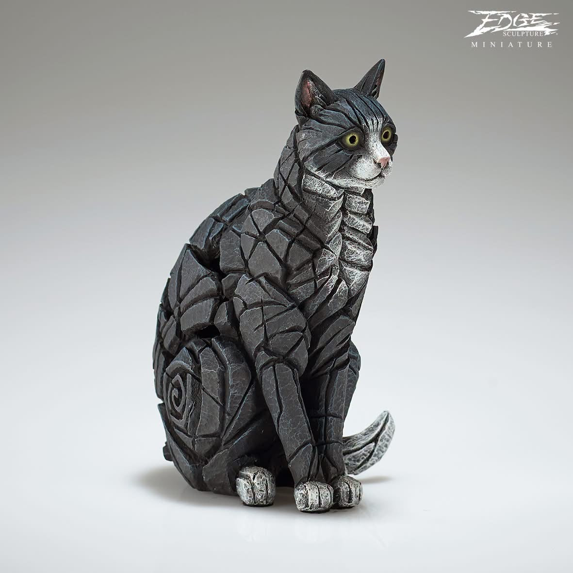 Sitting Black And White Cat Miniature by Edge Sculpture