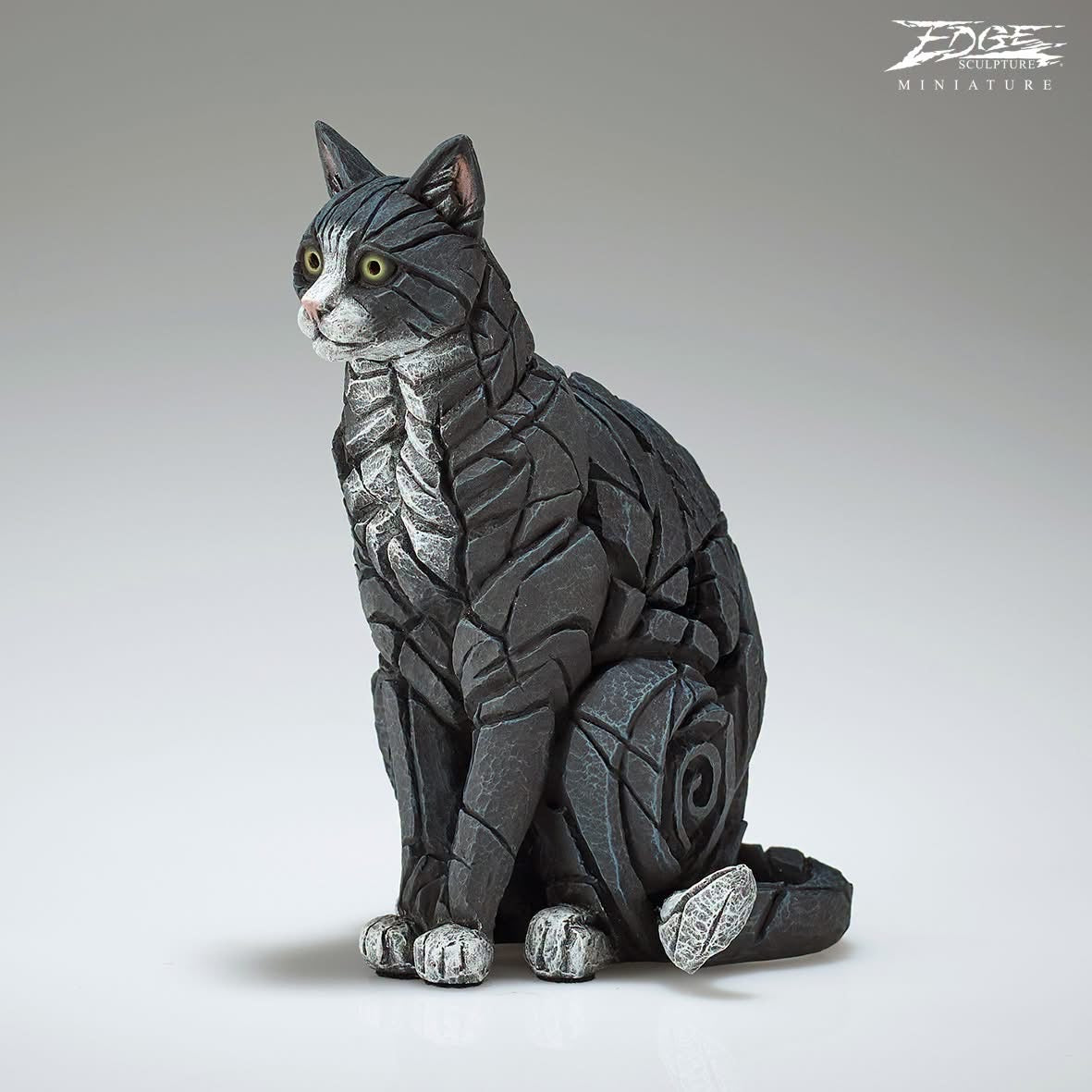 Sitting Black And White Cat Miniature by Edge Sculpture