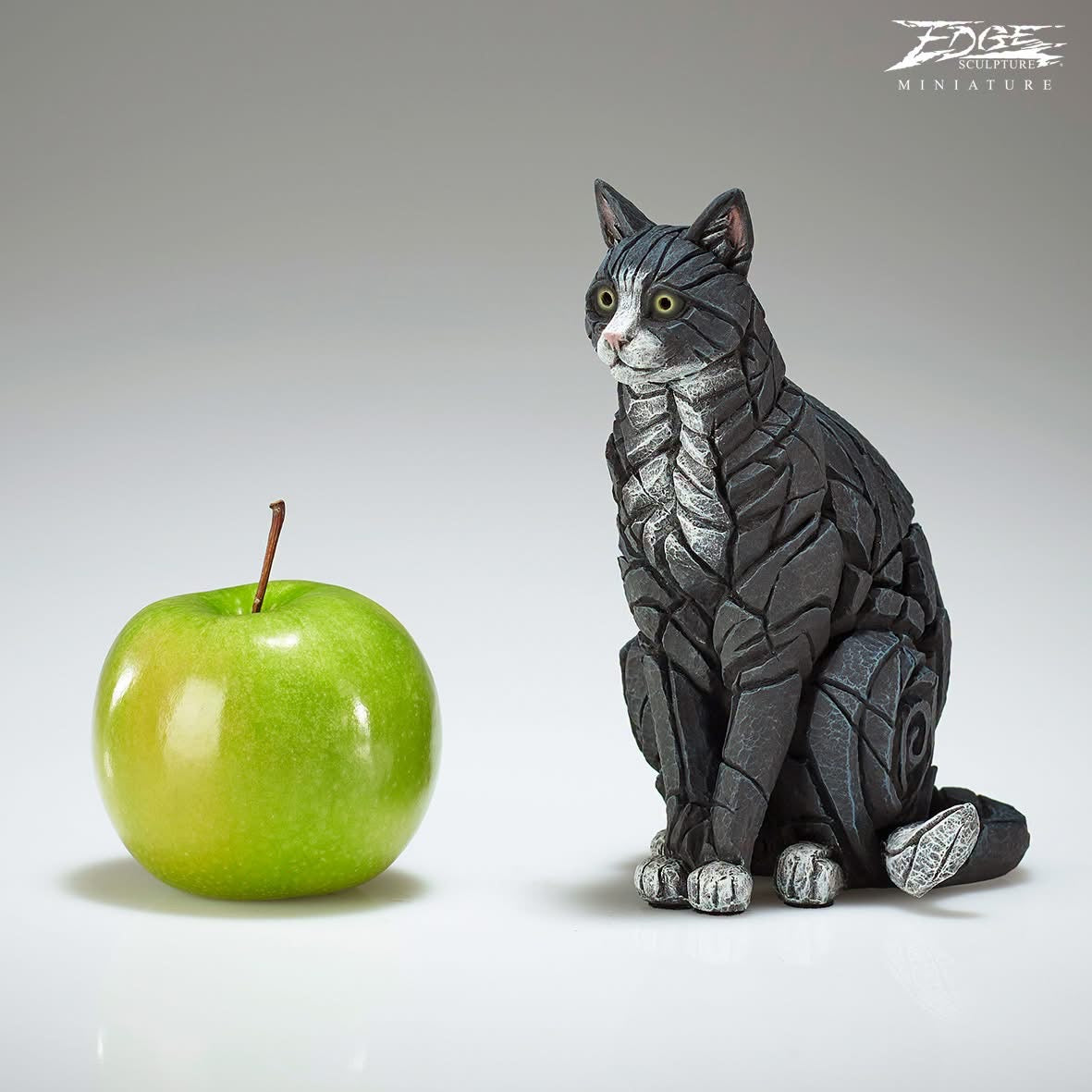 Sitting Black And White Cat Miniature by Edge Sculpture