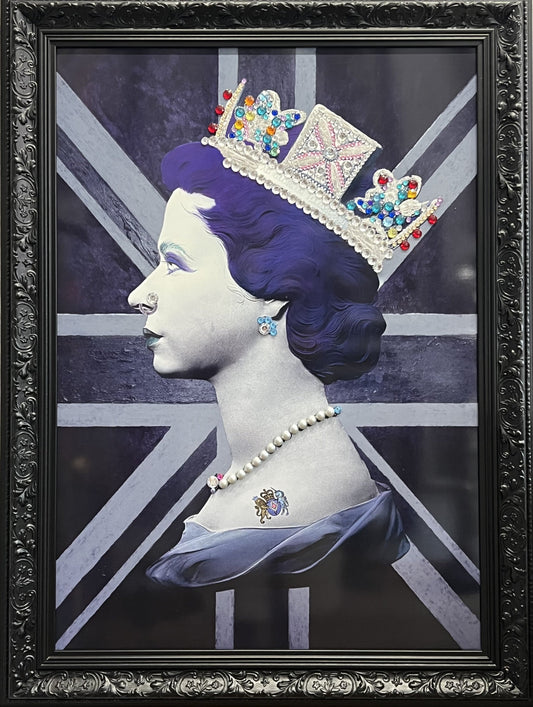 Limited edition Queen Black Print by Illuminati Neon on aluminium with jewels and silver leaf, hand signed, 36x27.5 inches framed