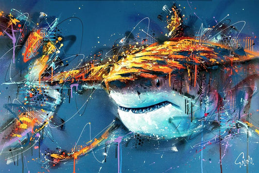 Joe Galindo Barry Shark Hand Embellished Board available from The Acorn Gallery, Pocklington
