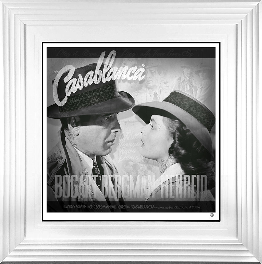 JJ Adams Casablanca Black And White Movie Poster Framed in White - The Acorn Gallery,  Pocklington