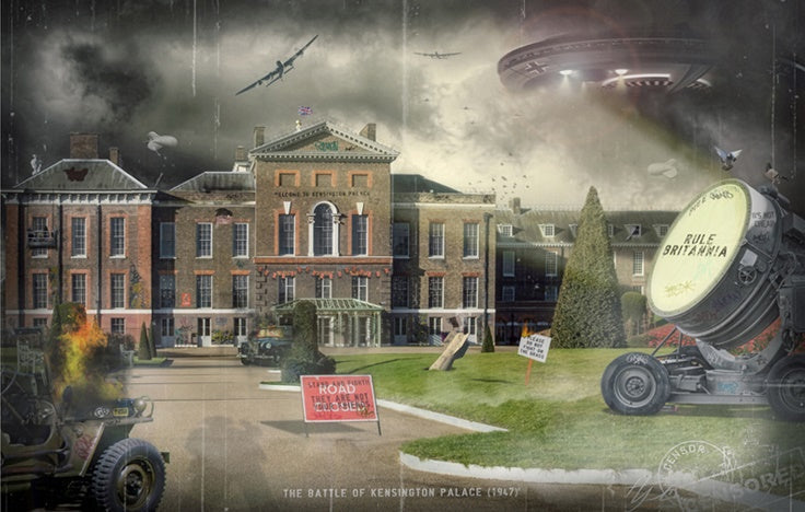 Kensington Party limited edition print by JJ Adams depicting WWII damage to Kensington Palace