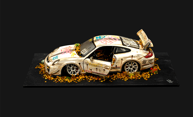 JJ Adams Porsche 911 - GT3 RS - White ORIGINAL Sculpture - The Acorn Gallery, Pocklington