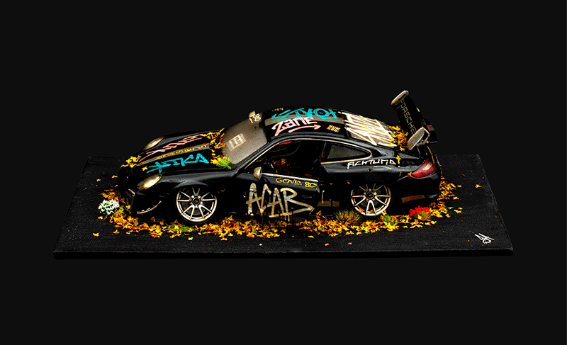 JJ Adams Porsche 911 - GT3 RS - Black ORIGINAL Sculpture - The Acorn Gallery, Pocklington