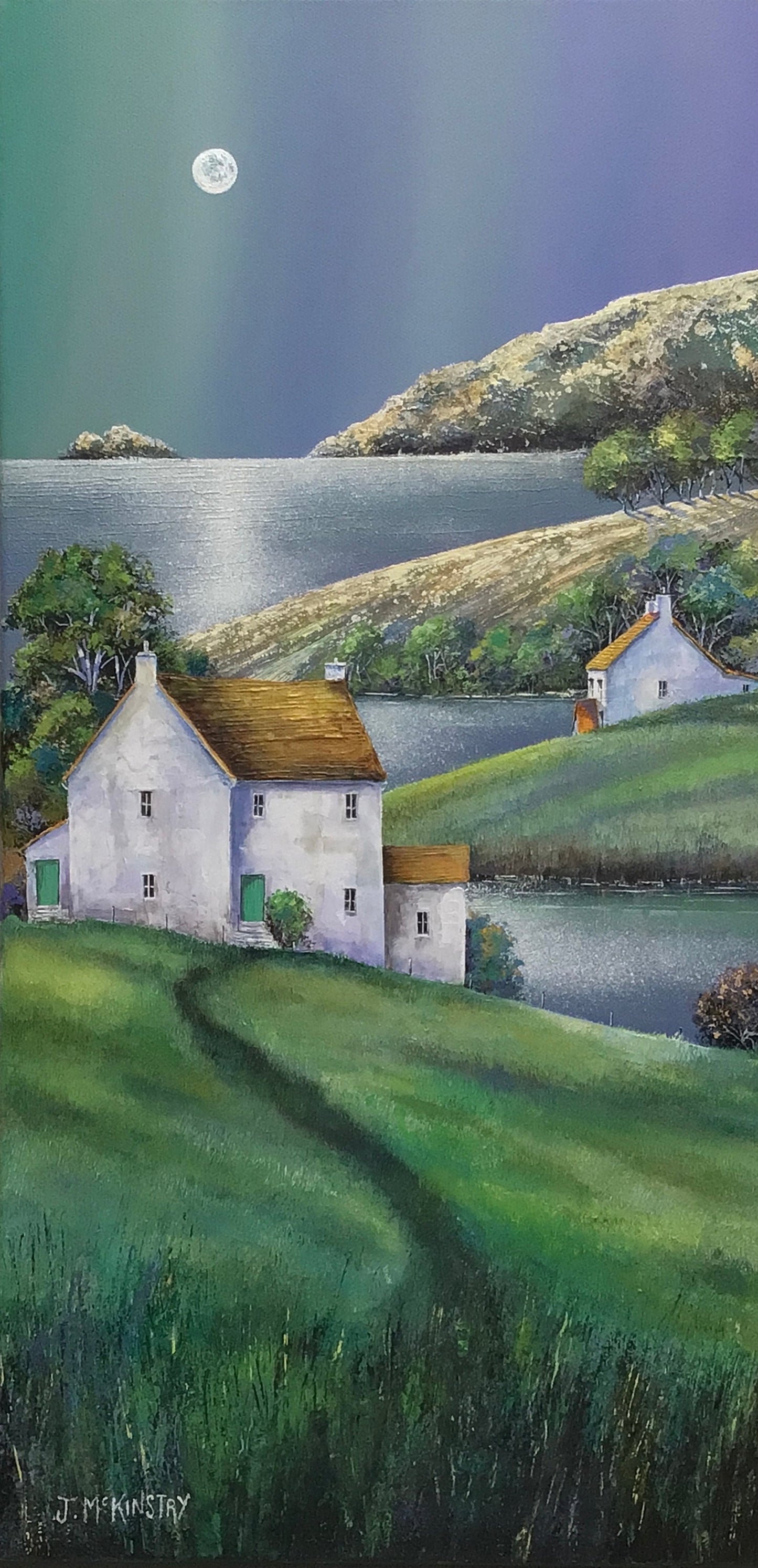 John McKinstry Moonlight on Silver Lake Original - The Acorn Gallery, Pocklington