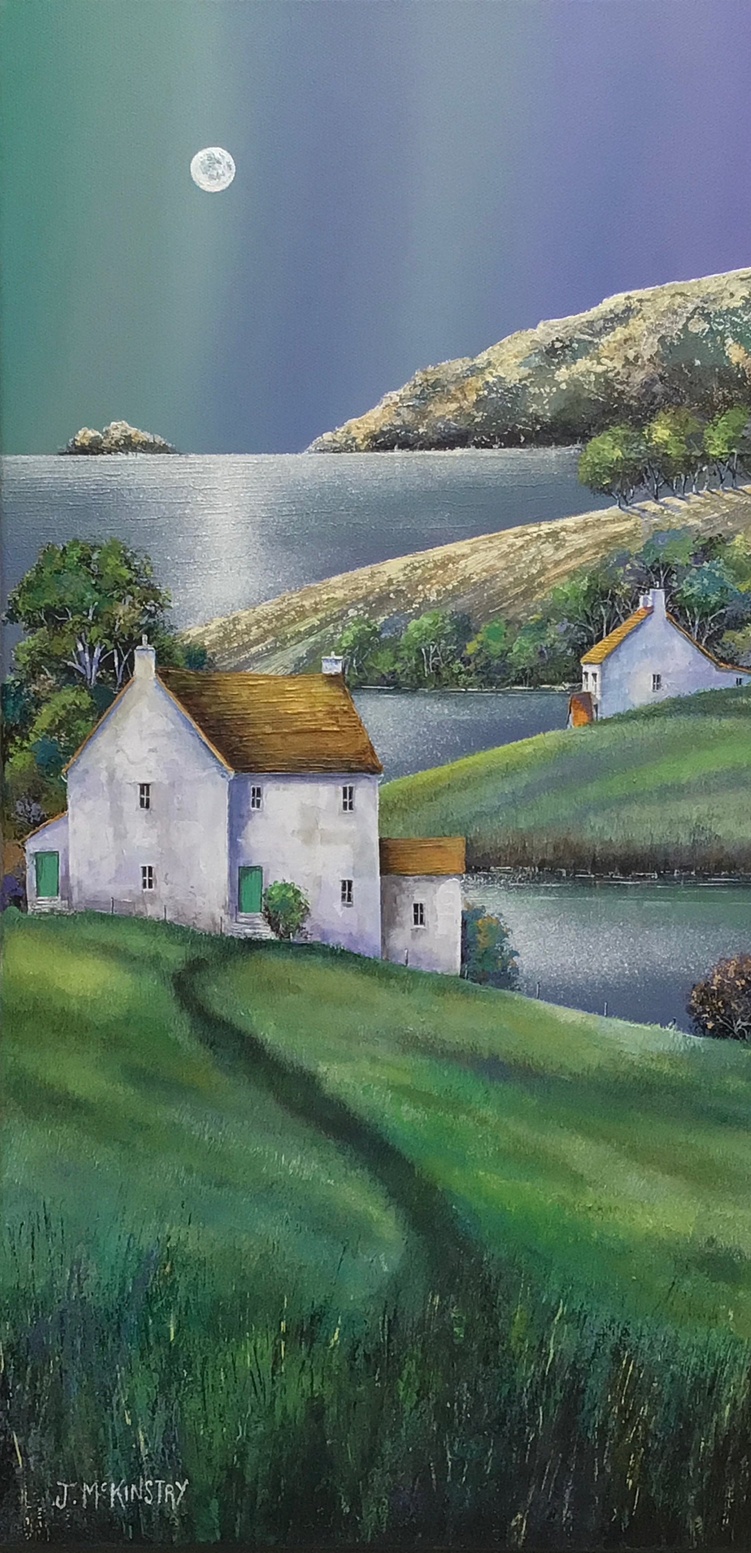John McKinstry Moonlight on Silver Lake Original - The Acorn Gallery, Pocklington