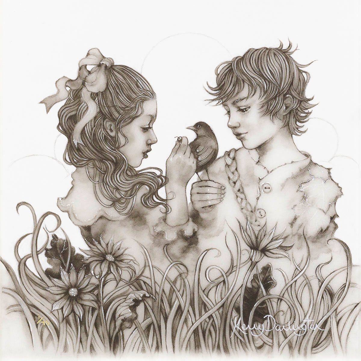 Kerry Darlington Peter and Wendy In Neverland Unique Limited Edition Print - The Acorn Gallery, Pocklington