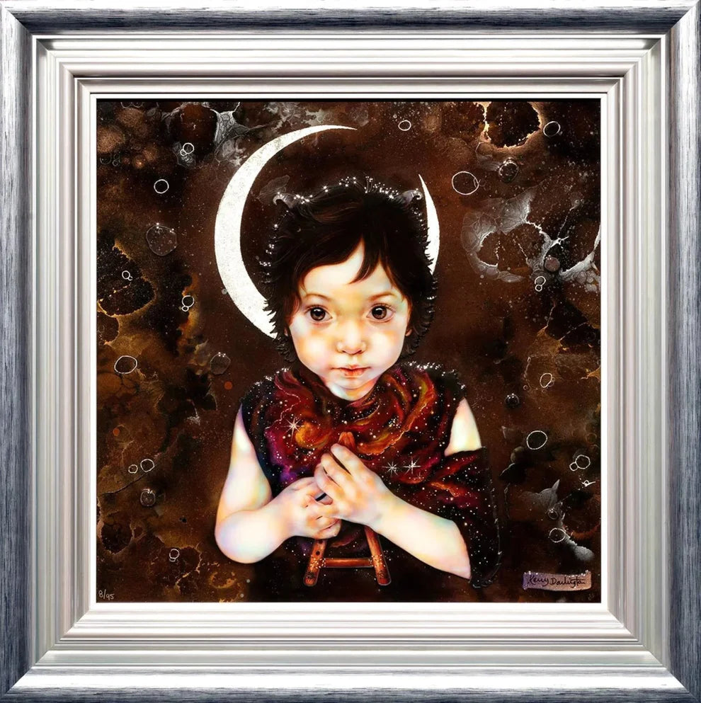 Kerry Darlington Young Pan portrait mixed media art, limited edition print framed