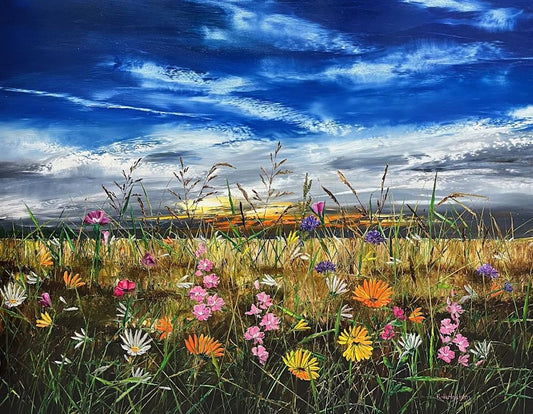 Kimberley Harris Sunrise Meadows Hand Embellished Canvas - The Acorn Gallery, Pocklington