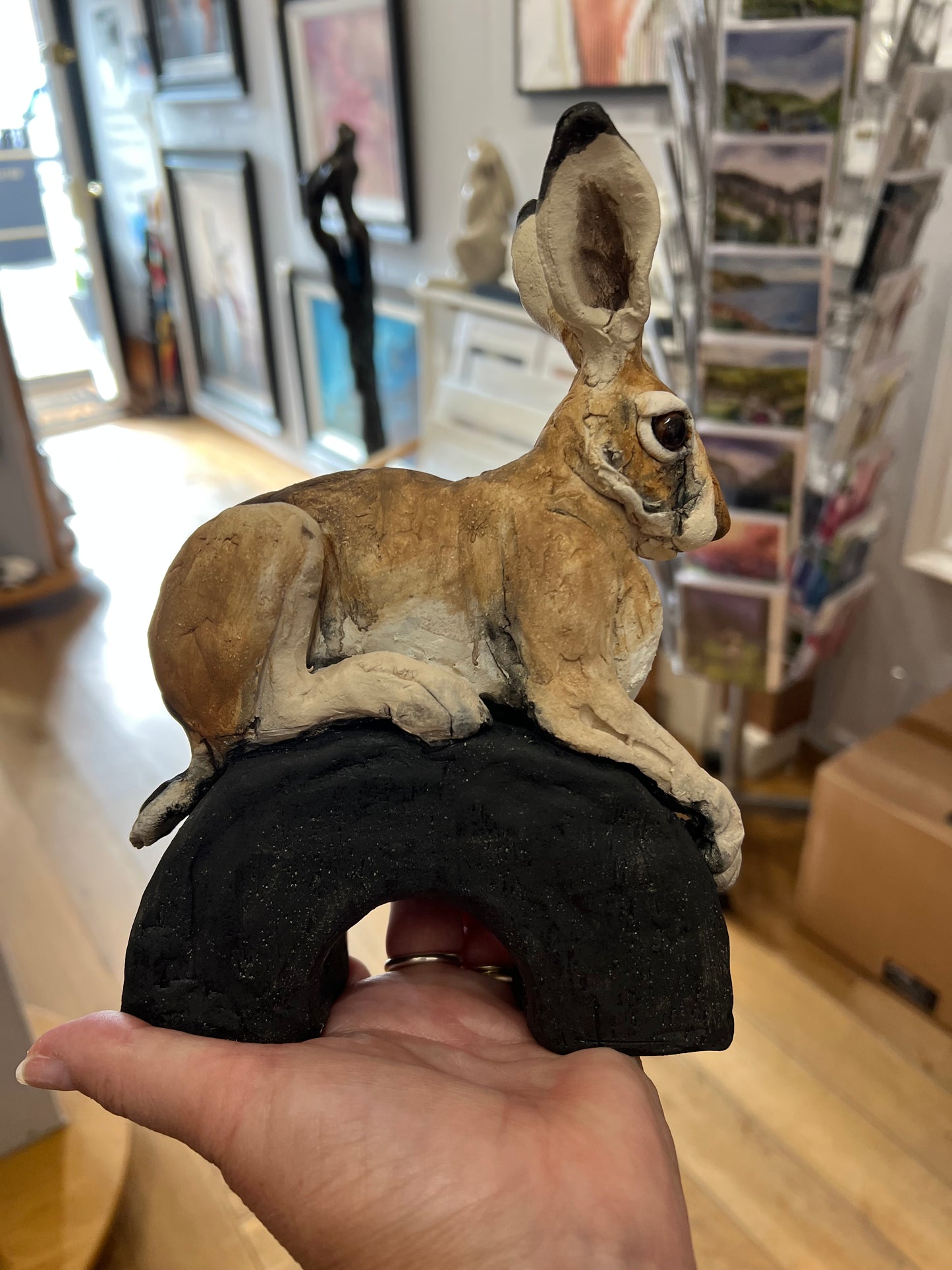 Small Hare on a Plinth ORIGINAL Sculpture by Louise Brown SOLD