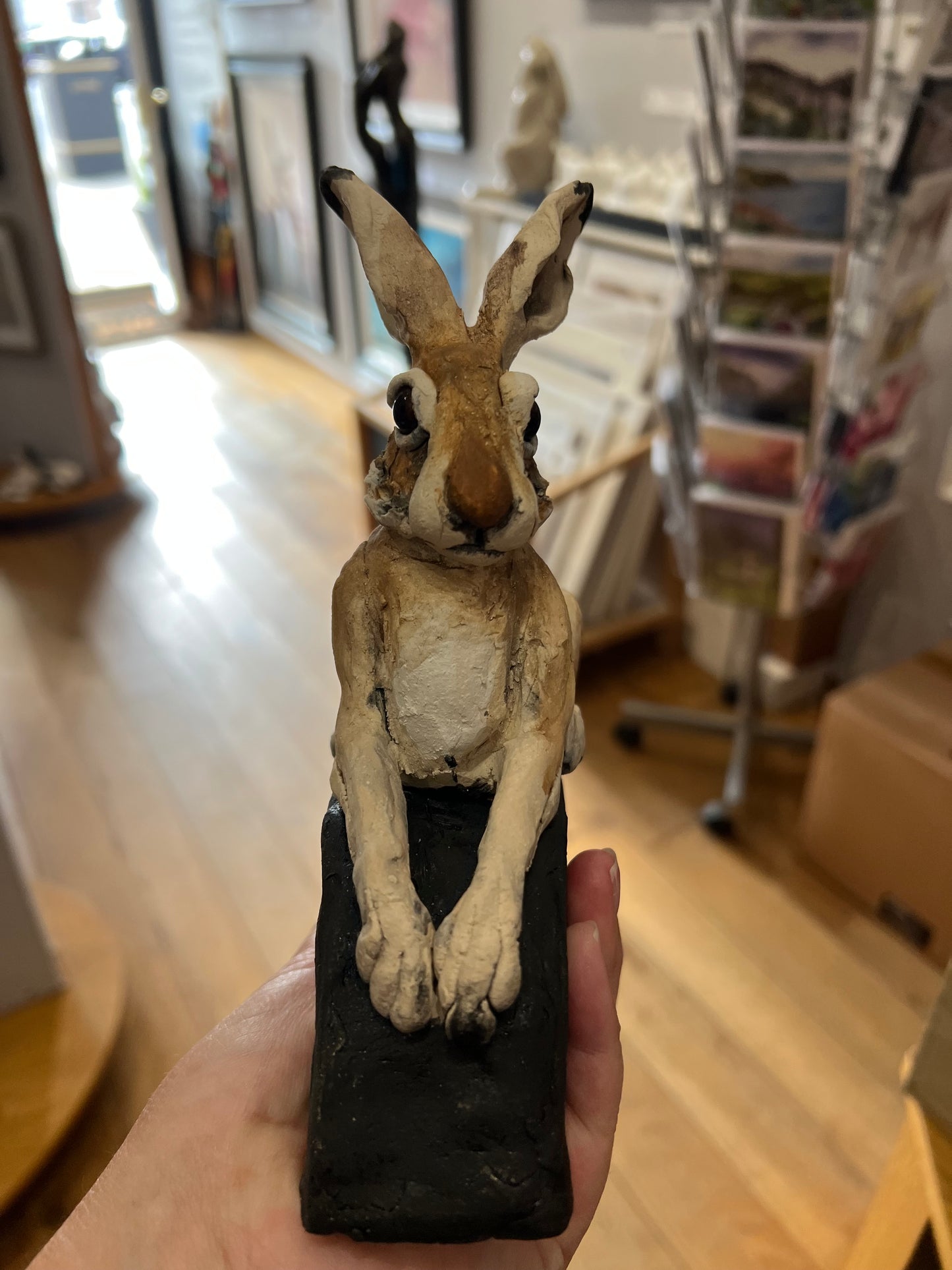 Small Hare on a Plinth ORIGINAL Sculpture by Louise Brown SOLD