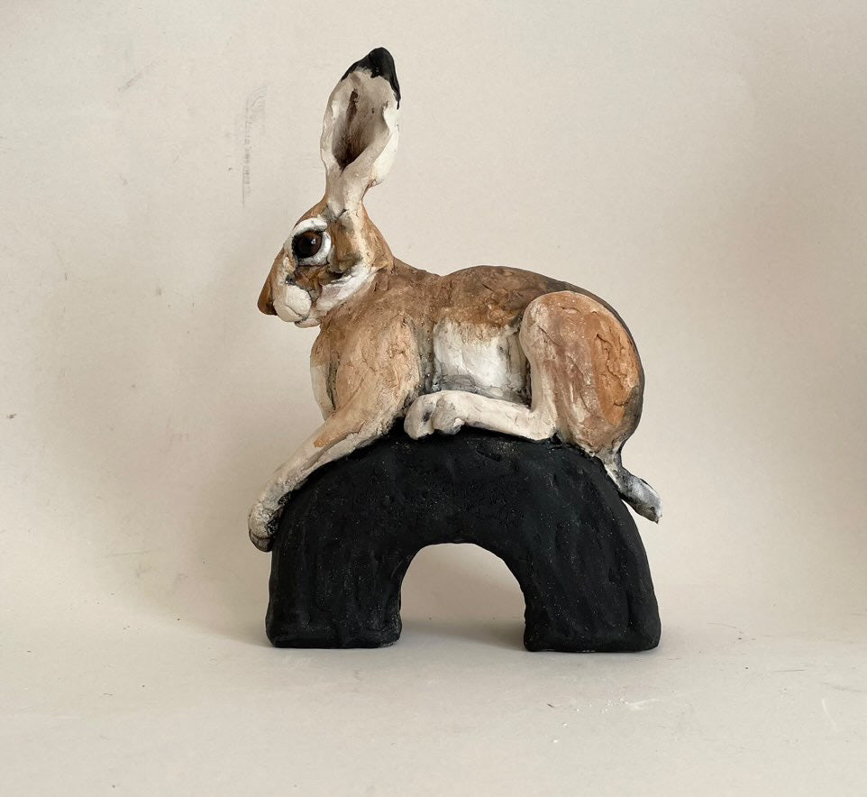 Small Hare on a Plinth ORIGINAL Sculpture by Louise Brown SOLD