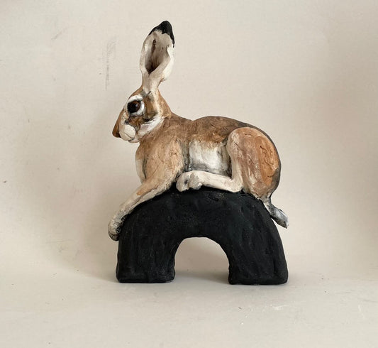 Small Hare on a Plinth ORIGINAL Sculpture by Louise Brown SOLD