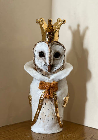 Crowned Owl With Collar ORIGINAL Sculpture by Louise Brown