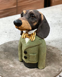 Dachshund Bust (Green Jacket) ORIGINAL Sculpture by Louise Brown *SOLD*