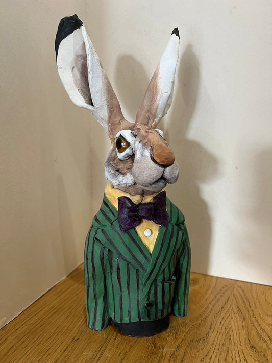 Hare Bust (Pinstripes) ORIGINAL Sculpture by Louise Brown NEW