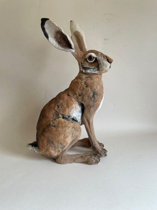 Louise Brown Large Sitting Hare V Original Sculpture - The Acorn Gallery, Pocklington