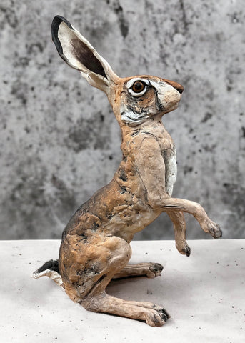 Large Sitting Hare Paws Up ORIGINAL Sculpture by Louise Brown *NEW*