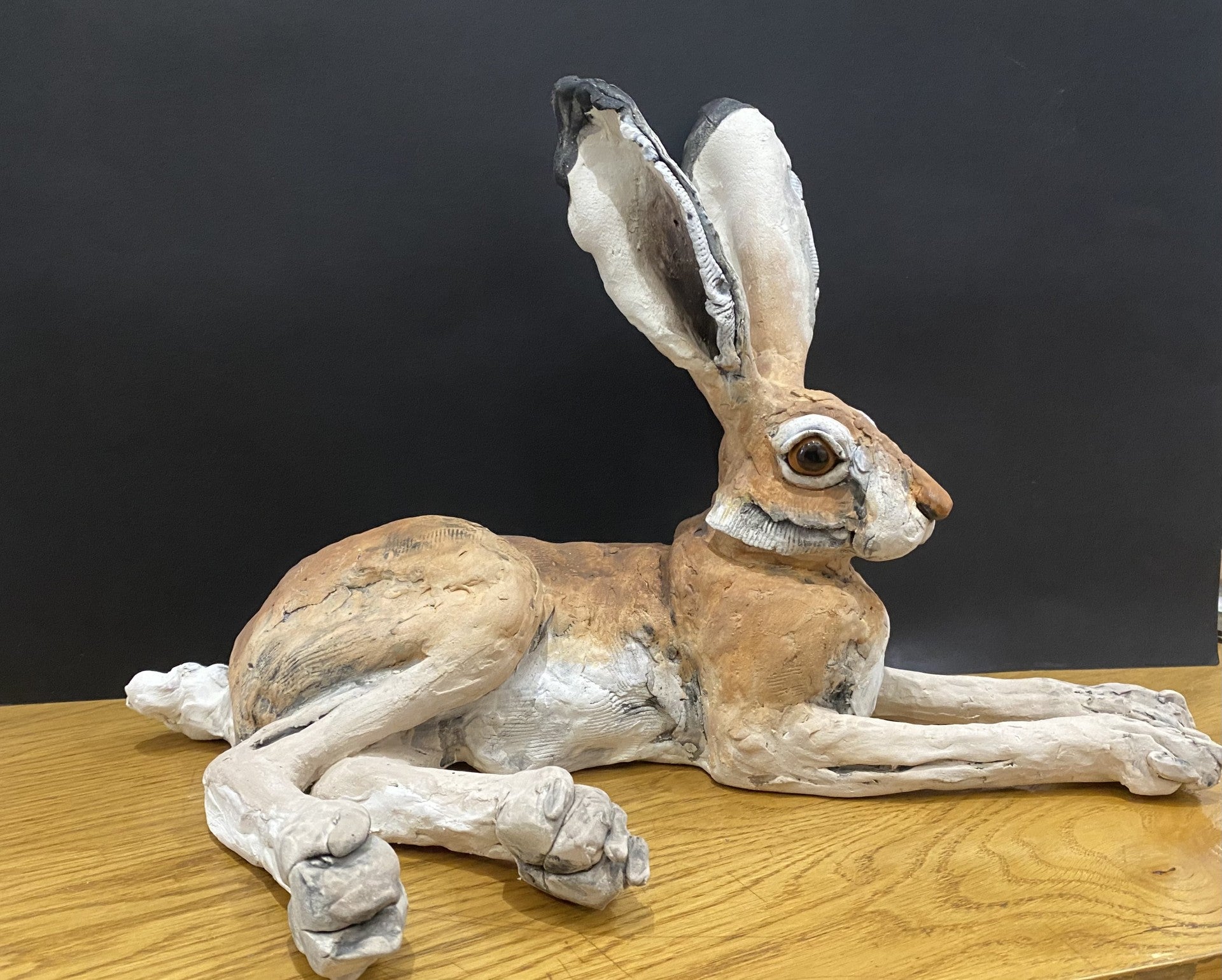 Louise Brown Lying Down Hare VIII Original Sculpture - The Acorn Gallery, Pocklington