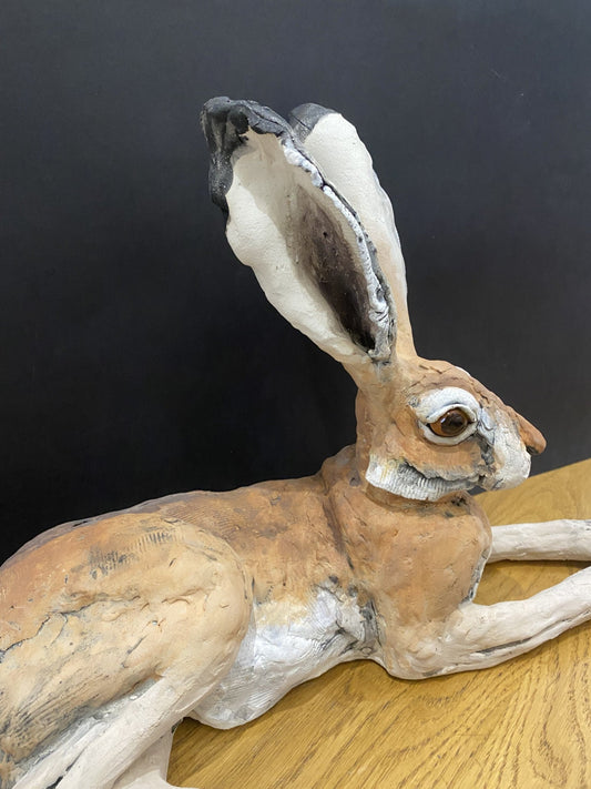 Louise Brown Lying Down Hare VIII Original Sculpture - The Acorn Gallery, Pocklington