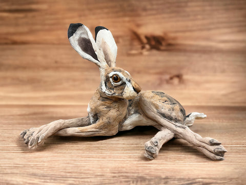 Medium Lying Down Hare VI ORIGINAL Sculpture by Louise Brown *SOLD*