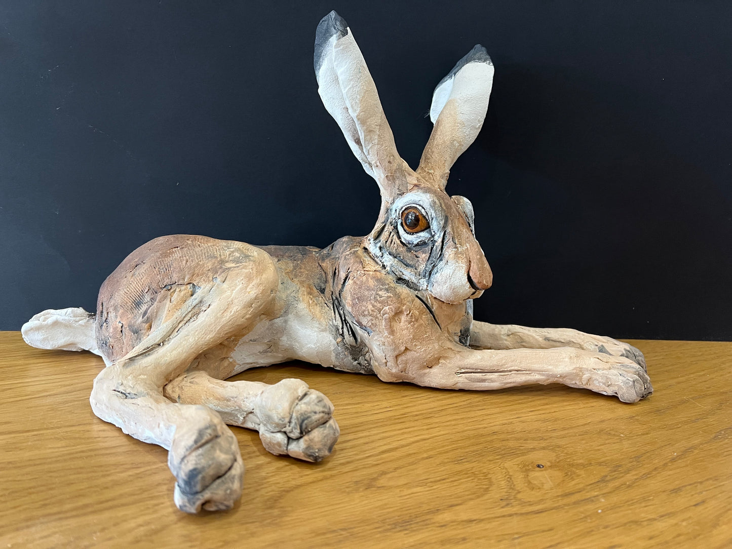 Small Lying Down Hare ORIGINAL Sculpture by Louise Brown